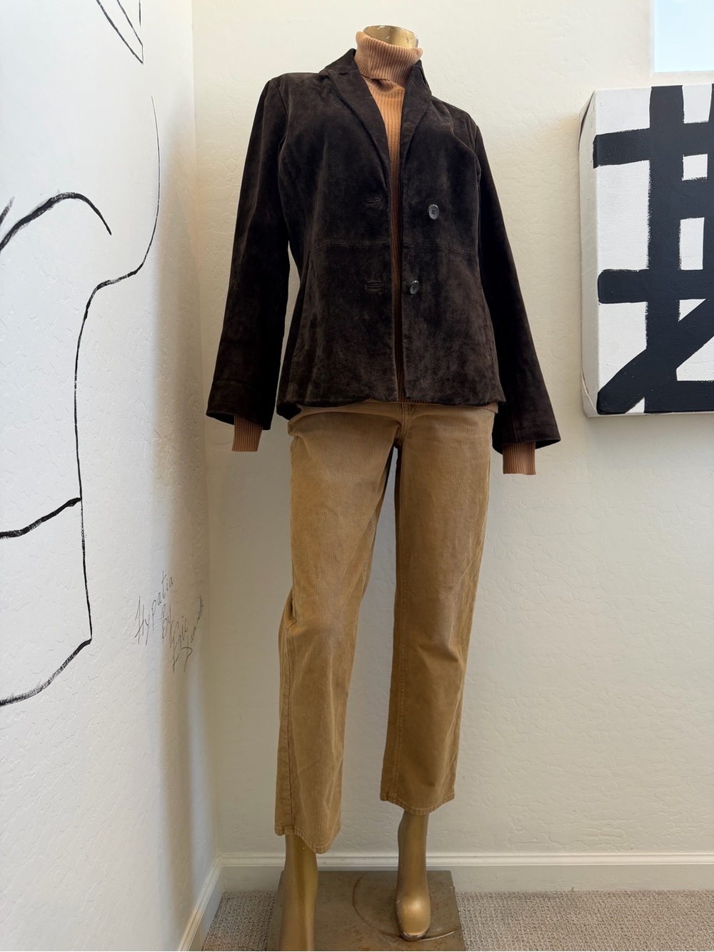 Y2K Vintage Siena Espresso Brown Genuine Suede Leather Blazer Jacket Size 10 - Picture 2 of 5